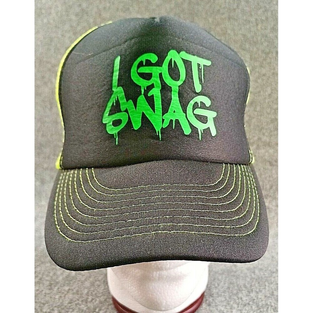 I Got Swag Green Paint Drip Trucker Hat by Cobra Adjustable Black Neon Yellow